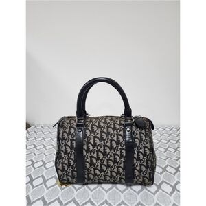 CHRISTIAN DIOR Vintage Dior Logo Canvas Small Boston Bag Black